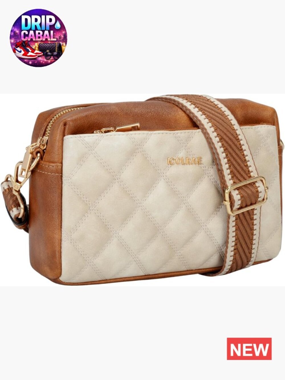 Small Crossbody Purse Quilted Triple Zip Vegan Leather Handbag with Wide
